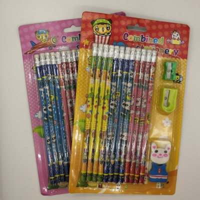 Stationery set suction card pencil set cartoon pencil + eraser + pencil sharpener set