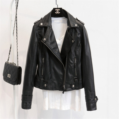 2019 new Korean versatile jacket PU leather jacket women's short spring and autumn slim lapel motorcycle leather jacket trend