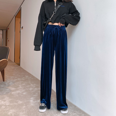 Pleuche Wide Leg Pants Women's Autumn and Winter 2019 New Korean Style Draping Cropped Loose Straight High Waist Casual Long Pants