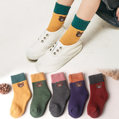 Children's socks pure cotton thickened terry socks bear socks keep warm student socks loose-top socks children's socks