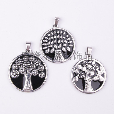 Japanese and Korean version of the original susen female art wishing tree life flower round card pendant stainless steel pendant for men and women