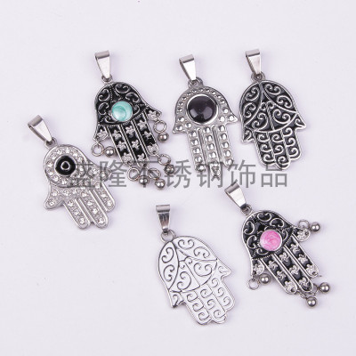 Jewelry female Fatima hand blue eyes small palm necklace hand hand pendant style move stainless steel