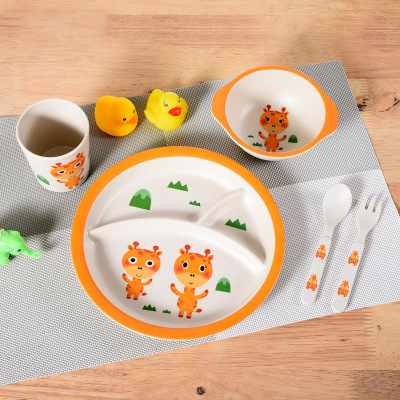 Environmental protection children tableware plant bamboo fiber bowl plate set dinner plate fork spoon cup bowl cartoon wholesale