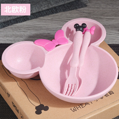 McGout creative mickey Minnie bow children's tableware baby cartoon dinner plate baby bowl spoon set gift