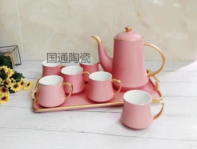 Ceramic water cup coffee cup coffee pot ceramic pot plate European water set gift promotion wedding jingdezhen