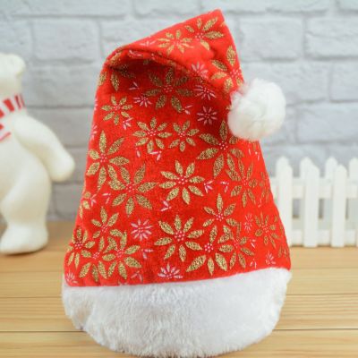 Christmas Hat High-Grade Flannel Gold Snowflake Bilateral Hat Christmas Holiday Decoration Party Supplies Adult Christmas Hat