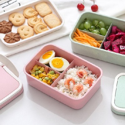 Y24-2512 Wheat Straw Lunch Box Double-Layer Thickened Japanese Lunch Box Student Lunch Box Fresh Lunch Box