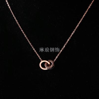 New titanium steel rose gold Roman numeral double buckle short necklace forgetting clavicle chain classic double ring