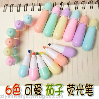 Mini aubergine stylized highlighter candy colored doodle marker highlight marker 6 colors