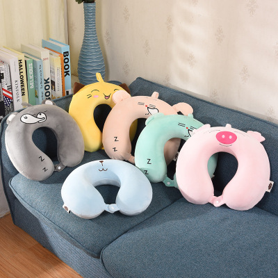 Creative cartoon animal memory cotton printed u pillow travel pillow crystal fleece slow rebound neck pillow wholesale