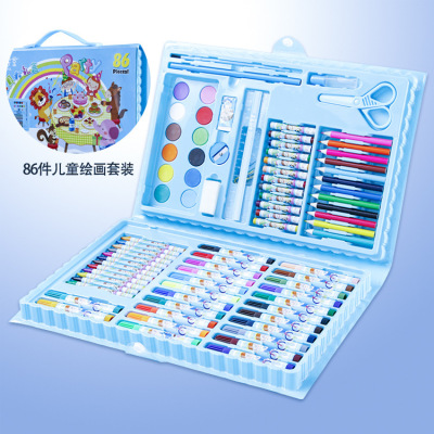 86PC Children's Fun Painting Set's Cartoon Art Crayon Watercolor pencil Stationery gift box wholesale