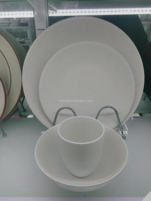 16-Head Ceramic Four-Person Tableware Western Tableware Relief 16-Head Tableware