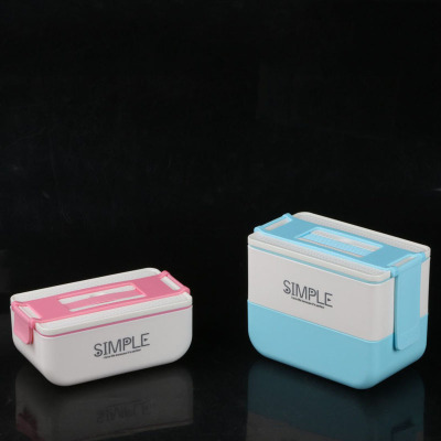 Manufacturer direct selling qinyun rectangular small double layer bento box plastic cover lunch box