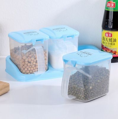 Fashion colorful flip plastic containing box container containing box salt container set assembly spoon Fashion kitchen supplies