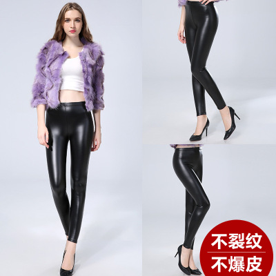 Autumn and Winter New Thickened Fleece-Lined Matte Leather Pants High Elastic Explosion-Proof Leather PU Narrow Trouser Legs Warm Leggings