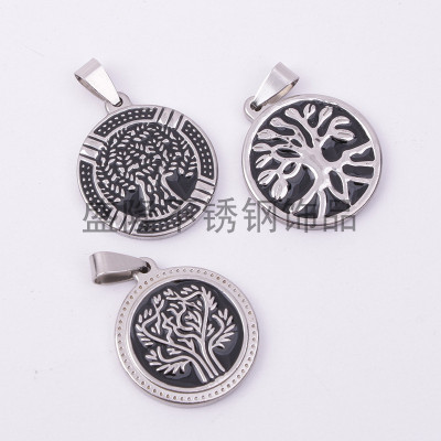 Manufacturers direct sales Europe and the United States the new titanium steel, stainless steel circular hollow fashion life tree pendant wishing