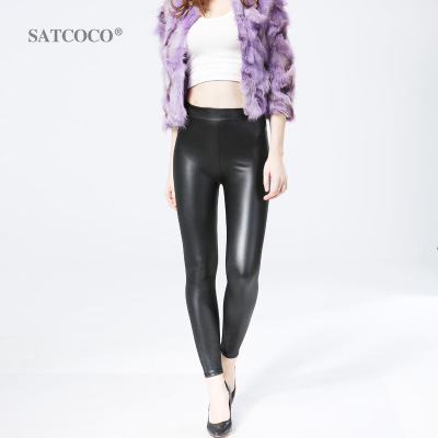 Korean-Style Fleece-Lined Pu Thin Breathable Crystal Pants Leather Pants Autumn and Winter Leggings Women Wholesale