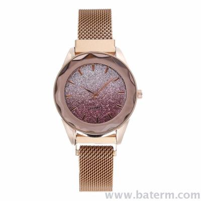 Fashionable milan with simple nail powder magnetic suction watch strap for ladies quartz watch