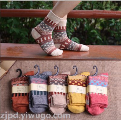 Ladies autumn and winter thickened wool socks ethnic wind warm socks in the tube cotton socks