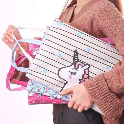 The Creative cartoon canvas unicorn girl 's heart file bag A4 paper storage bag waterproof portable data bag
