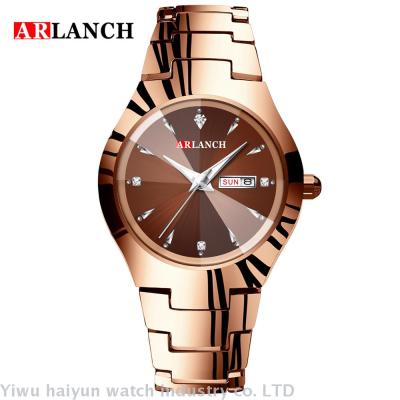 New promotional fashion tungsten steel couple watch with date feature 