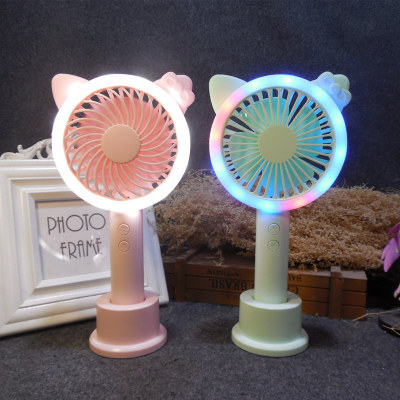 Small cat handheld mini fan usb portable LED colorful light storage fan android charge