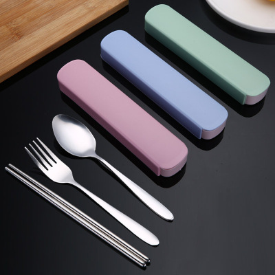 Portable stainless steel camping cutlery three - piece set spoon, fork chopsticks travel is suing the set complimentary promotional gift