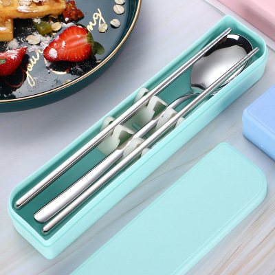 Stainless steel portable cutlery set with three pieces spoon, chopsticks set for adult students Korean express chopsticks box