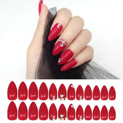 405 Tomato Red Light Diamond Wear Armor Fake Nails 24 Pieces Autumn and Winter New Wall Sticker Customizable Packaging
