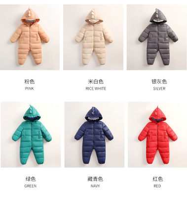 The new baby warm outside wear autumn and winter clothes baby one-piece cartoon puffer cotton climbing clothes
