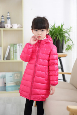 Down jacket children's new autumn and winter lightweight hooded long girl coat child princess jacket