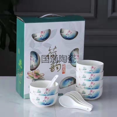 Jingdezhen set bowl chopsticks bowl spoon tableware rice bowl dish noodles gift set ceramic bowl chopsticks bowl spoon