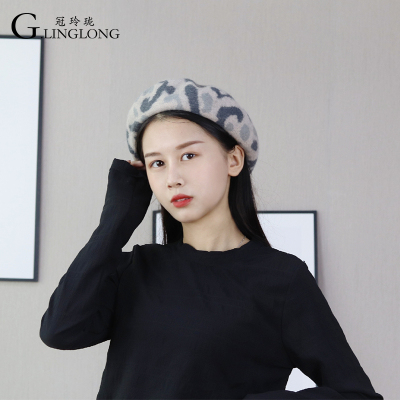 Crown Linglong 2019 Autumn Winter Web celebrity with the same wool Beret Korean version of the Japanese style versatile retro personality Camouflage painting