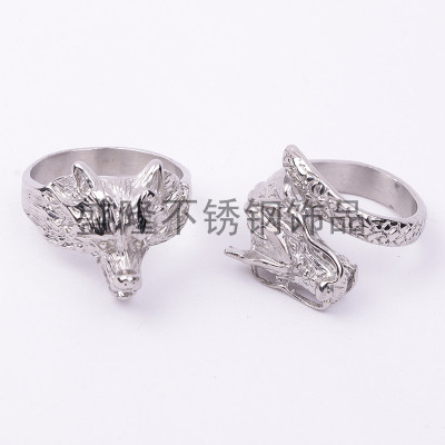 Manufacturers sell retro wolfhead ring ring titanium steel ring men wolfhead ring animal ring