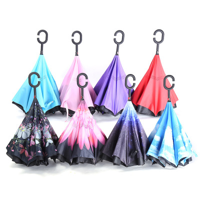 Hot sale C type handle reverse parachute double - free creative personality reverse umbrella