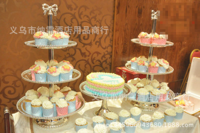 Three-layer bowknot cake frame palace silver-plated cake tray table dessert plate wedding cake frame