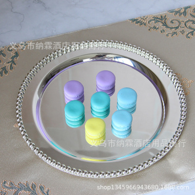 Plated silver beads round tray fruit plate cake plate baking party KTV wedding supplies