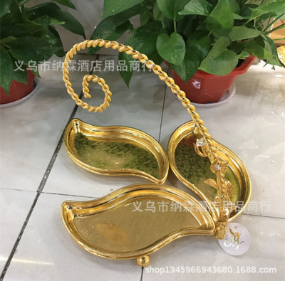 New dry fruit tray high-end ceramic crafts fruit tray fruit basket KTV three-head snack plate metal crafts