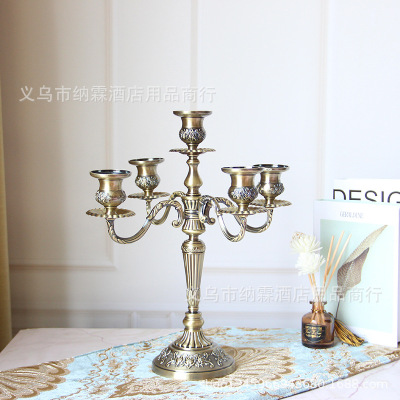 Three-head five-head antique bronze high-grade European alloy candlestick home hotel KTV classic style