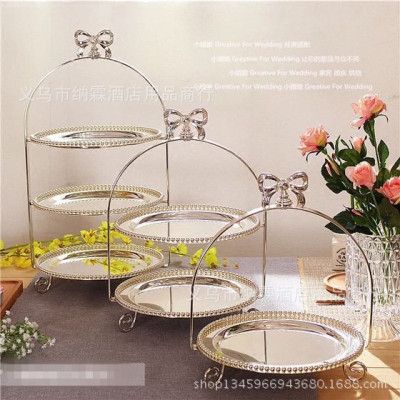 One layer two layer three shelf metal plated silver fruit plate dessert tray cake plate party supplies wedding props