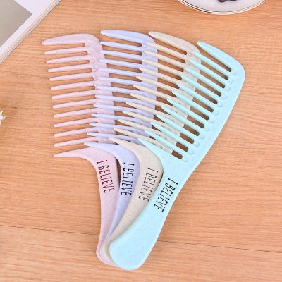 Factory Direct Supply Large Size Large and Wide Tooth Plastic Hairbrush Wheat Straw Environmental Protection Straight Comb Household Plastic Hair Curling Comb