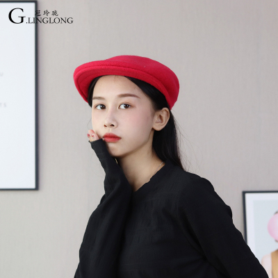 Now Guan Linglong 2019 autumn/winter new woolen worker hat front hat British INS style span Japanese and Korean style