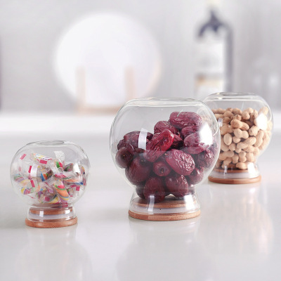 Bo Green Elegant Bamboo Cover round Storage Tank Sealed Snack Candy Nuts Grains Storage Tank Heat-Resistant Glass Jar