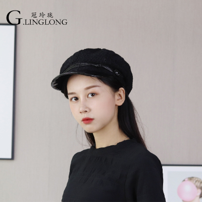 Guan Linglong 2019 autumn/winter New Alpaca wool Navy Cap student Cap octagonal hat Versatile Japanese and ins style