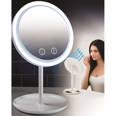 Three-in-One Makeup Mirror Desktop LED Light Student Dormitory Desktop Large Vanity Mirror Female Portable Mirror with Fan
