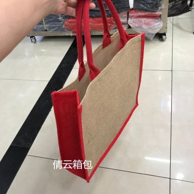 Red Side Color Matching Jute Bag Multi-Color Optional