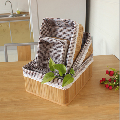 Bamboo desktop organize snacks storage basket basket folding bamboo box kitchen storage box