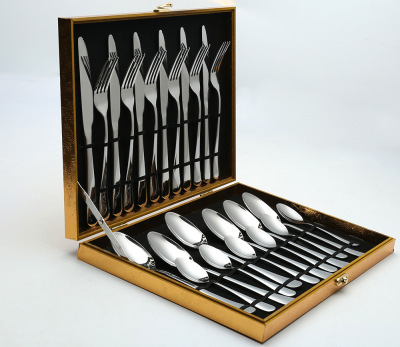 Wooden box set 6-piece tableware set 24-piece tableware set knife, fork and spoon set mirror light