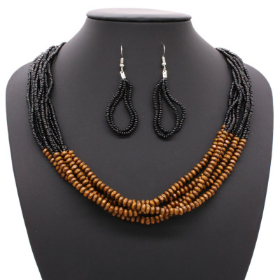 European and American Bohemia mi bead necklace female fashion retro handmade wooden bead multilayer necklace set wholesale