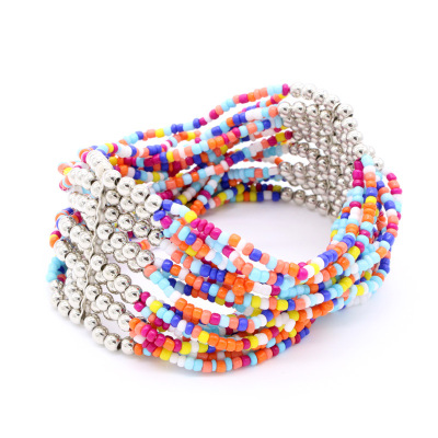 European and American foreign trade jewelry wholesale ethnic wind handmade multi-layer rice bead wide bracelet Bohemian hand bracelet